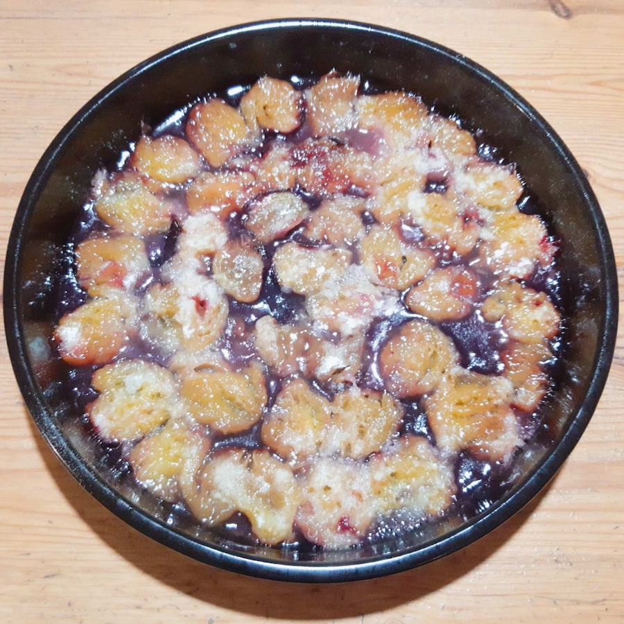 Plum pie in a tray